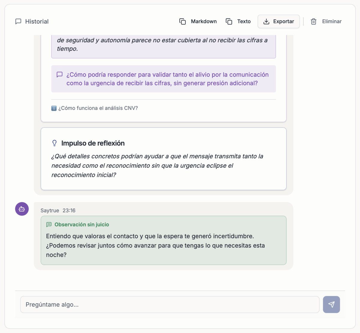 Saytrue propone una respuesta a un mensaje hiriente y añade un impulso de reflexión.